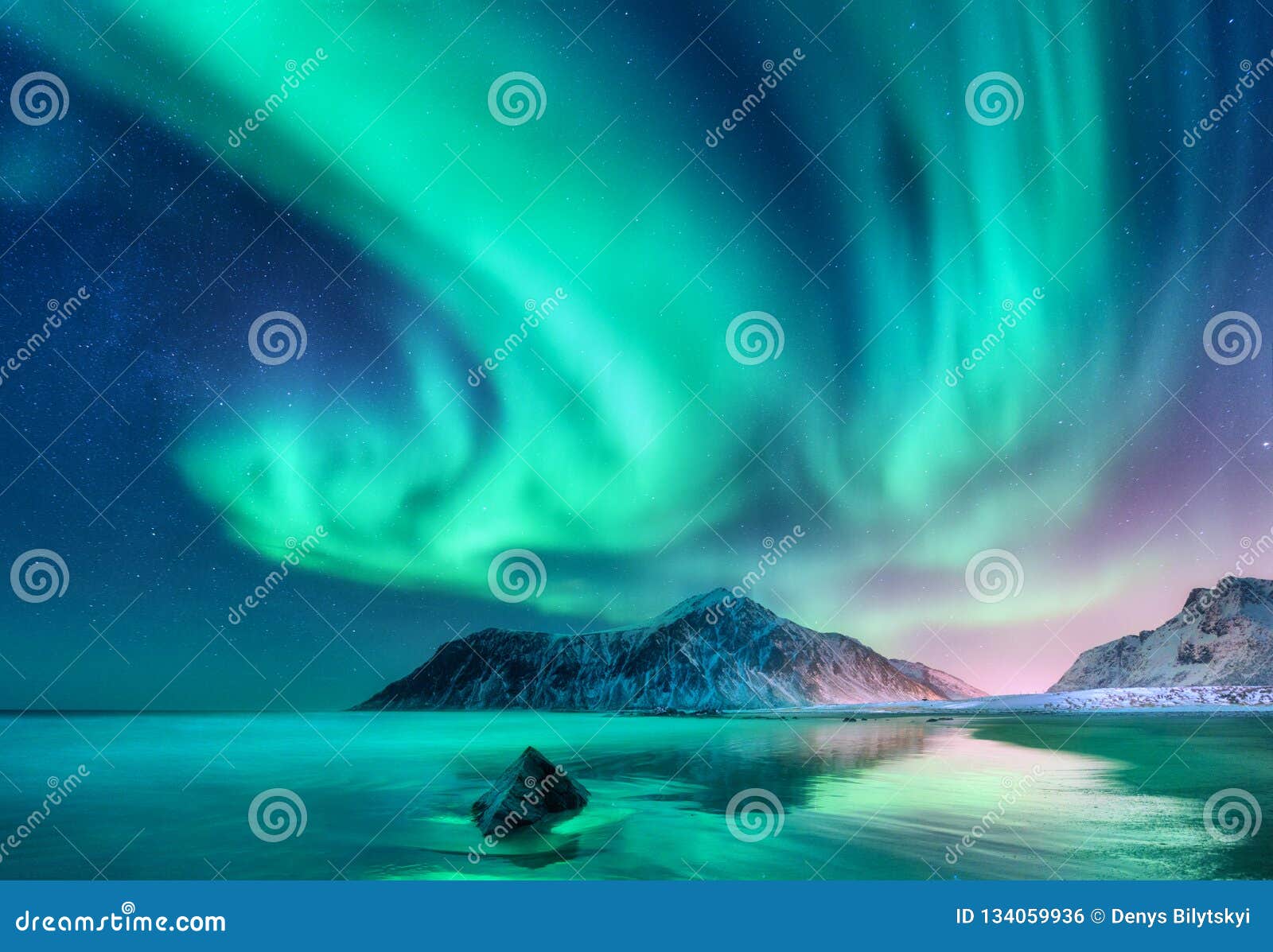 aurora borealis. northern lights in lofoten islands, norway