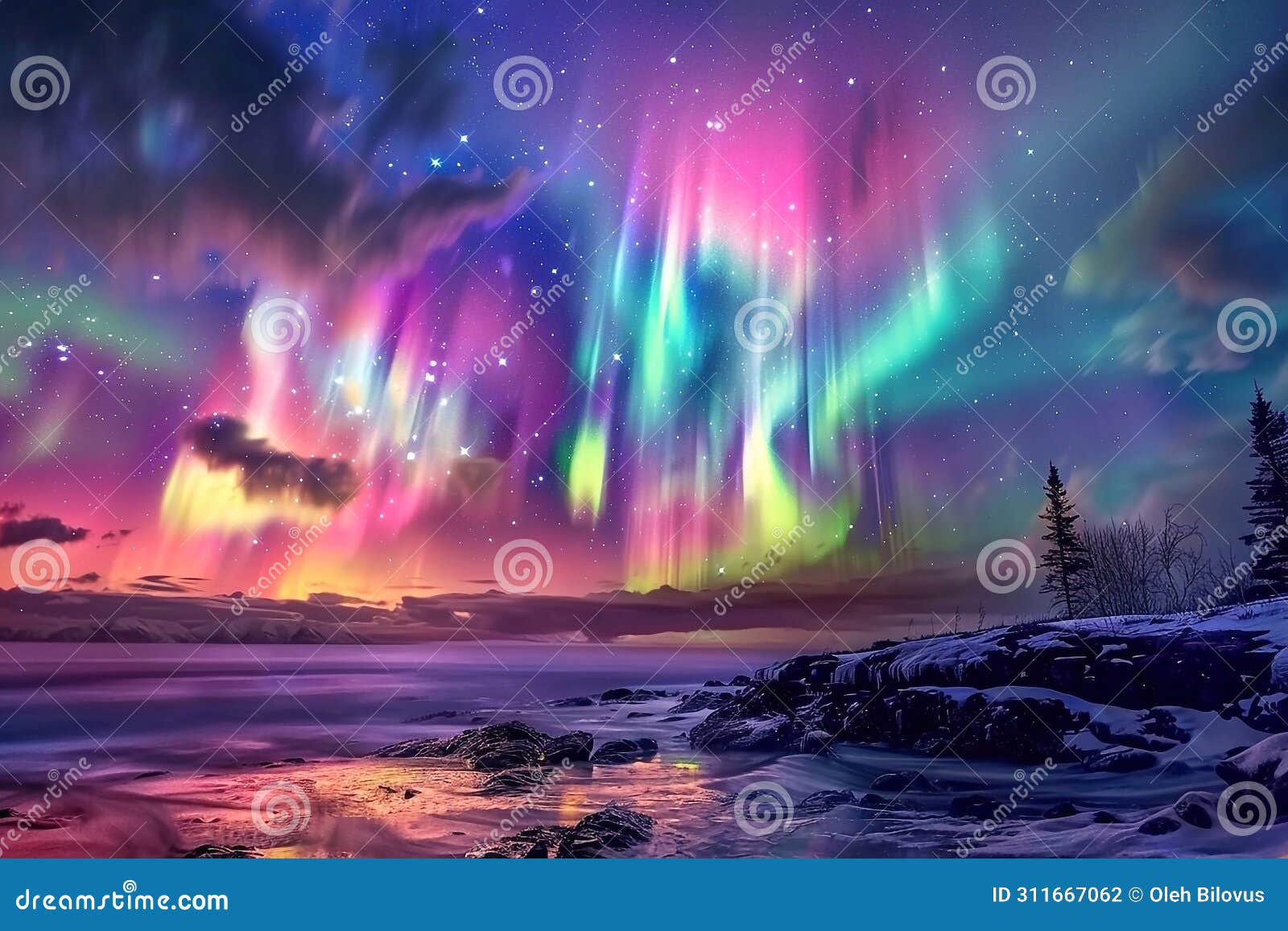 Aurora Borealis, Northern Lights in the Night Sky Stock Photo Image