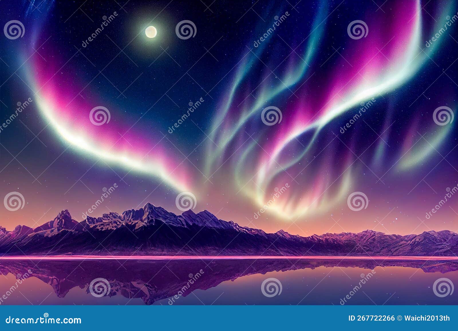 Aurora borealis on the Norway. Green northern lights above mountains. Night  sky with polar lights. Night winter landscape with aurora and reflection on  the water surface. Natural back Stock Photo