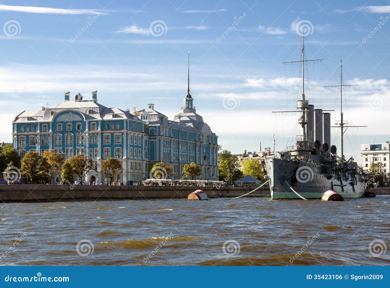 Aurora Cruiser On The Neva River In Saint Petersburg Stock 