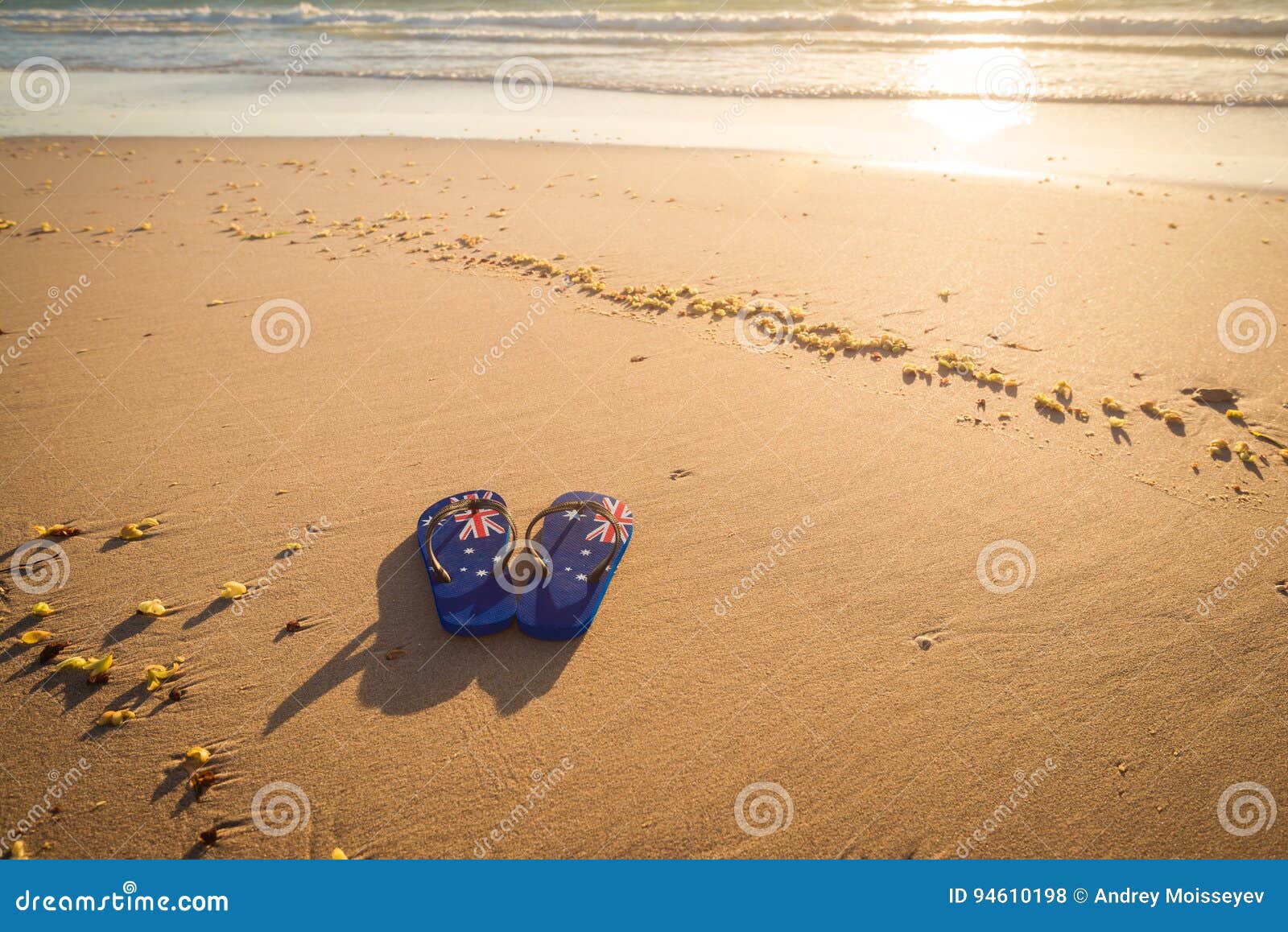 Aussie Thongs on the Beach at Sunset Stock Photo - Image of patriotism ...