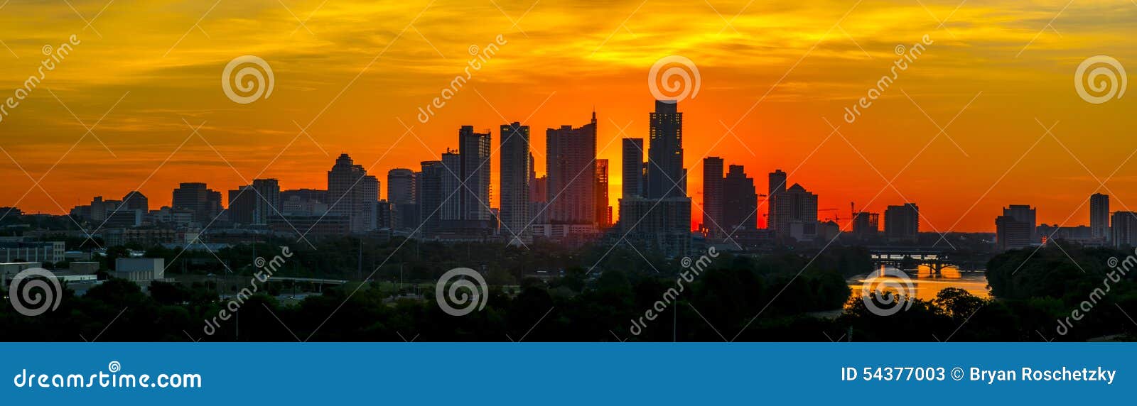 austin texas downtown sun rise silhouette towers panoramic