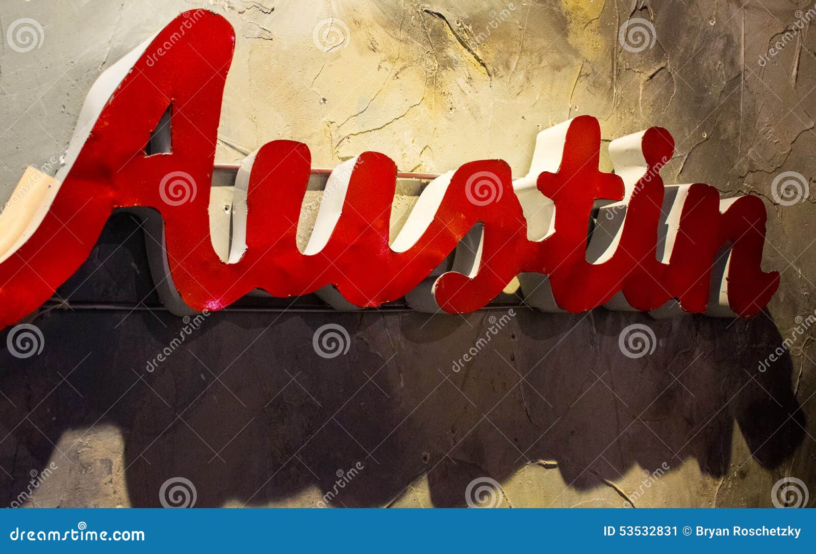austin texas metal sign hanging wall close up angle