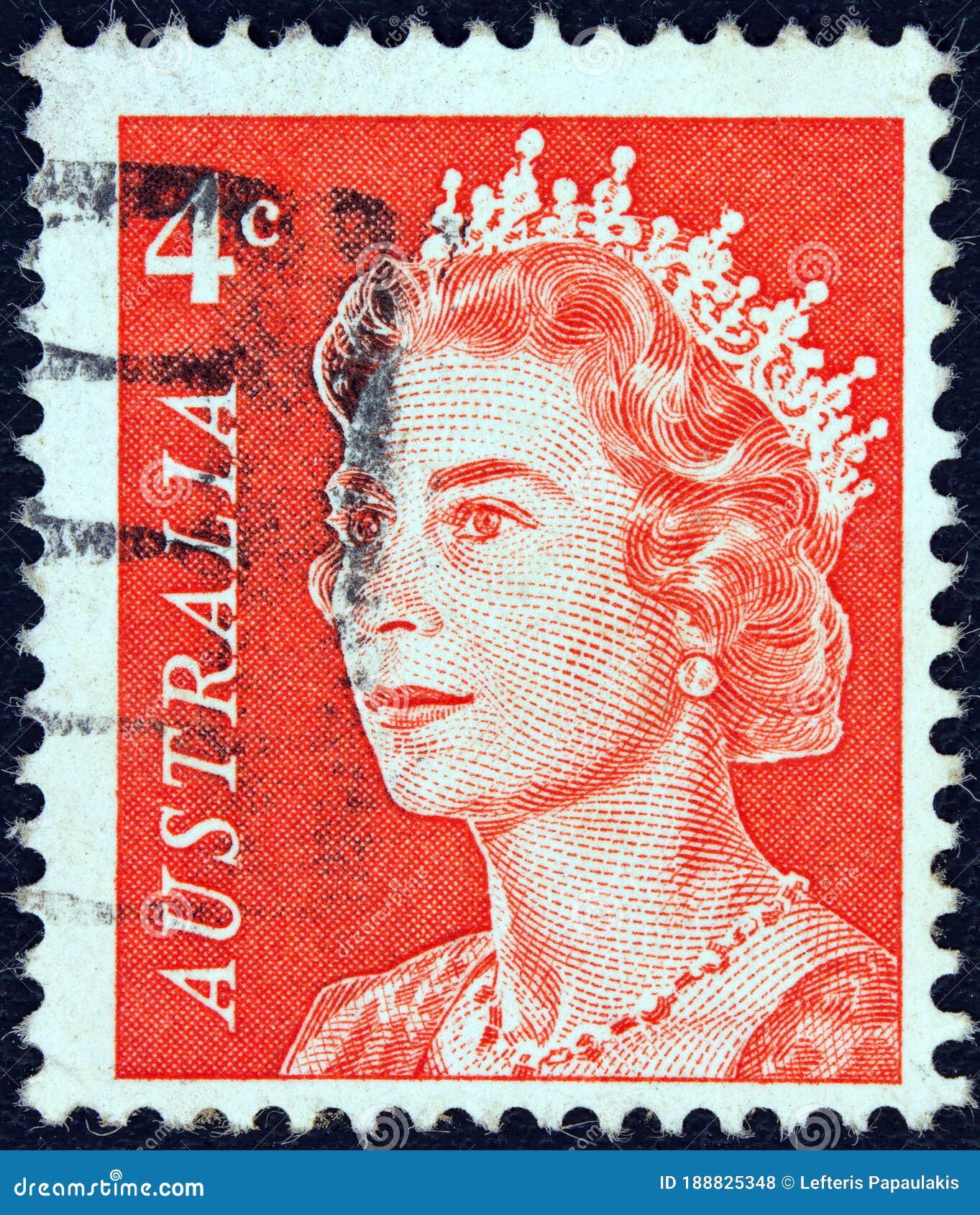 Australia Circa 1966 Un Sello Impreso En Australia Muestra Un Retrato De La Reina Elizabeth Ii