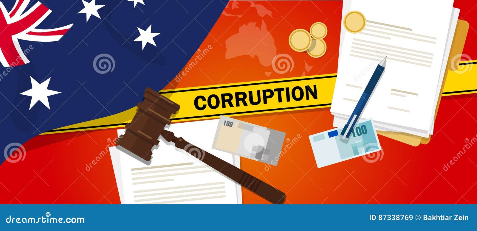 australia corruption money bribery financial law contract police line for a case scandal government official
