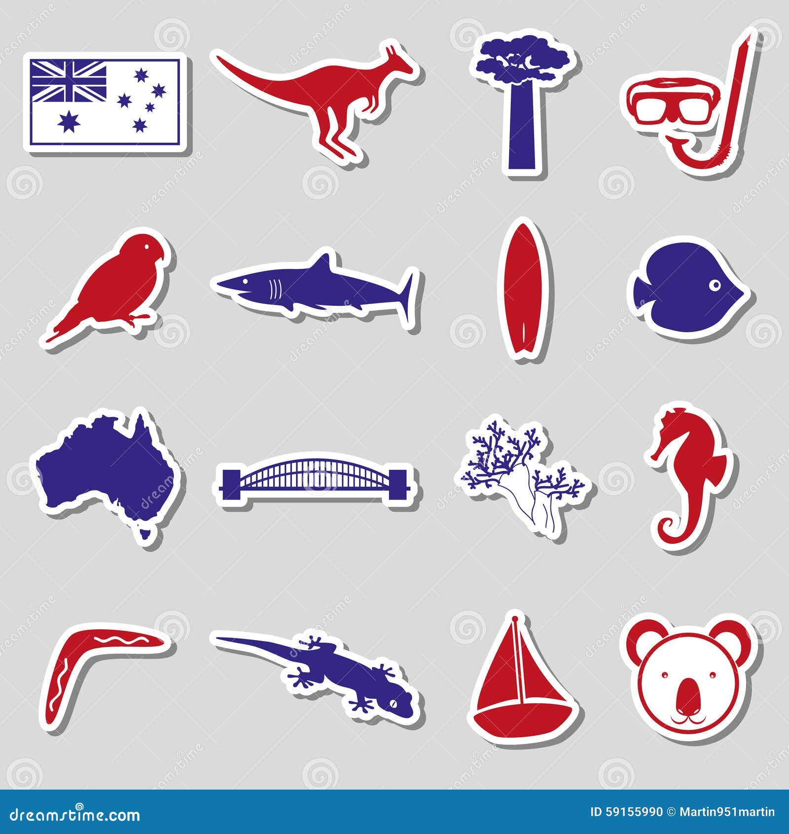 Australia Country Theme Color Stickers Set Eps10 Stock Vector