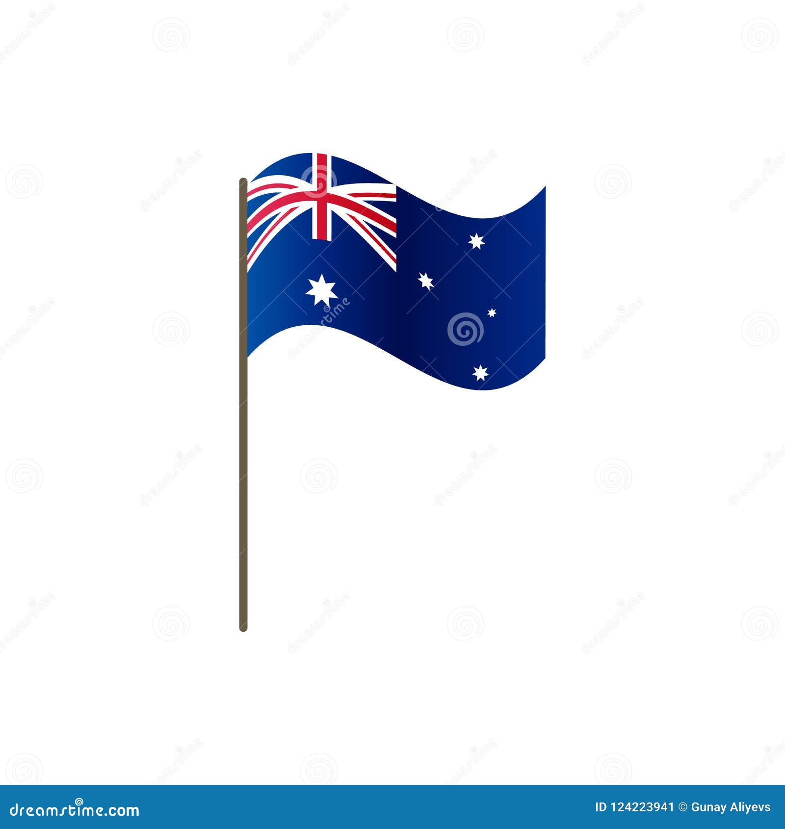 Australia Flag on the Flagpole. Official and Proportion Correctly. Waving of Australia Flag on Flagpole, Vector Illustratio Stock Illustration - flag, draw: 124223941