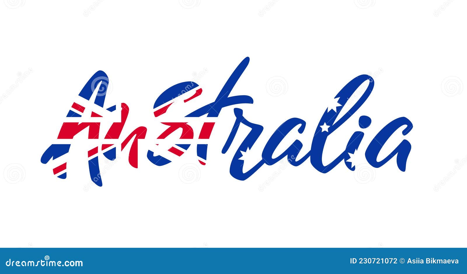 Australia Lettering. Australian Flag. Calligraphy with Flag Stock