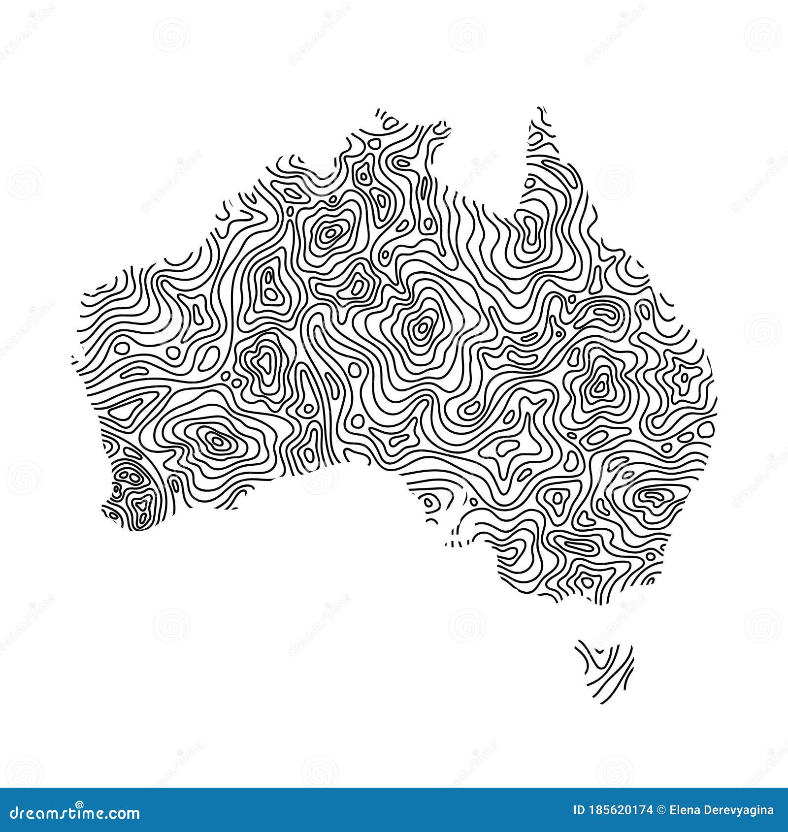 Australia Map from Black Isolines or Level Line Geographic Topographic Map Grid. Vector