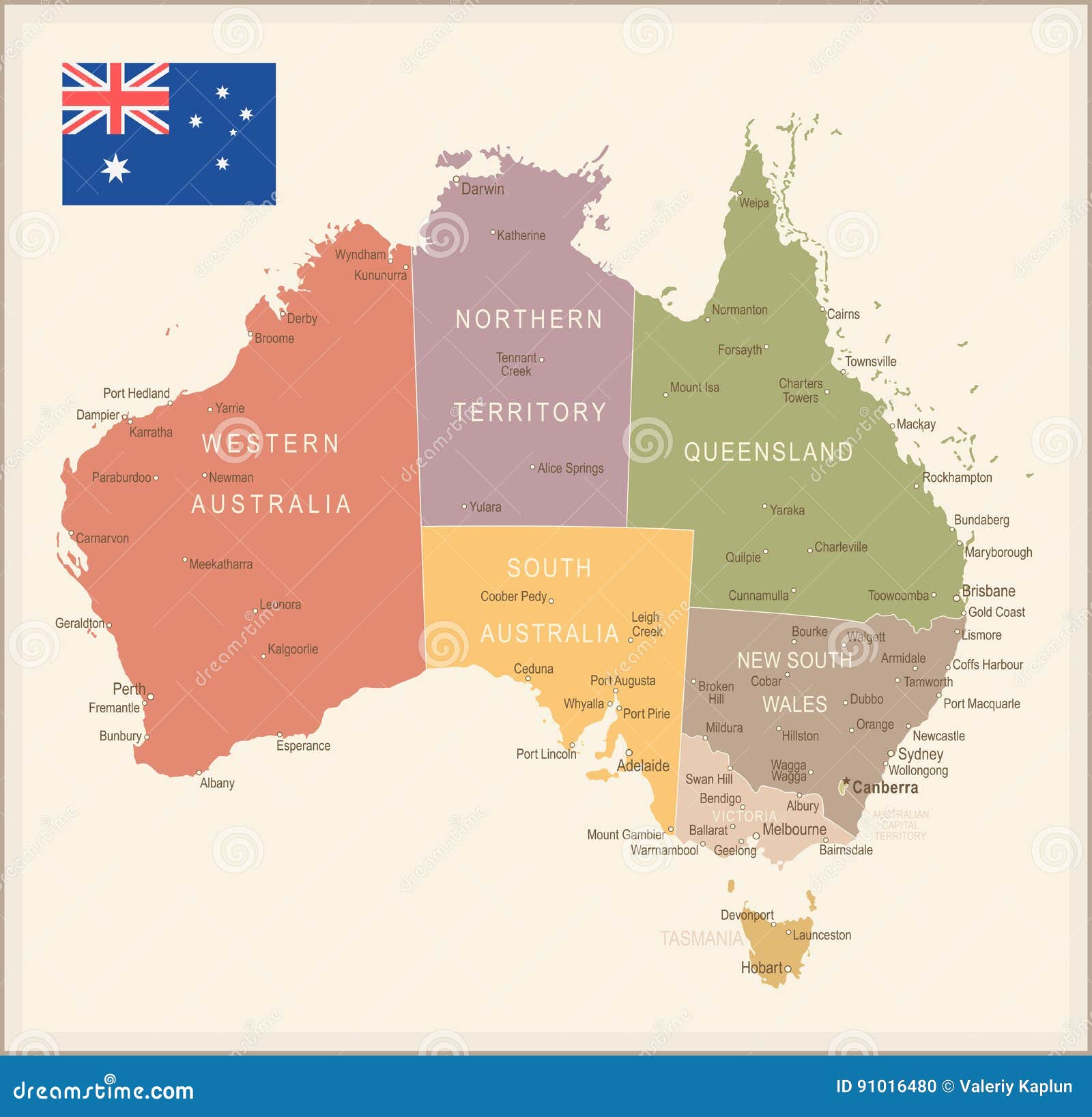 Australia Mapa Y Bandera Del Vintage Ejemplo Stock de ilustración