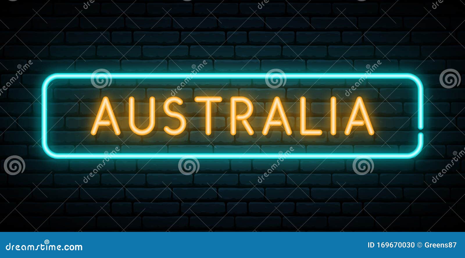 Australia Neon Sign. Bright Light Signboard Stock Vector Illustration