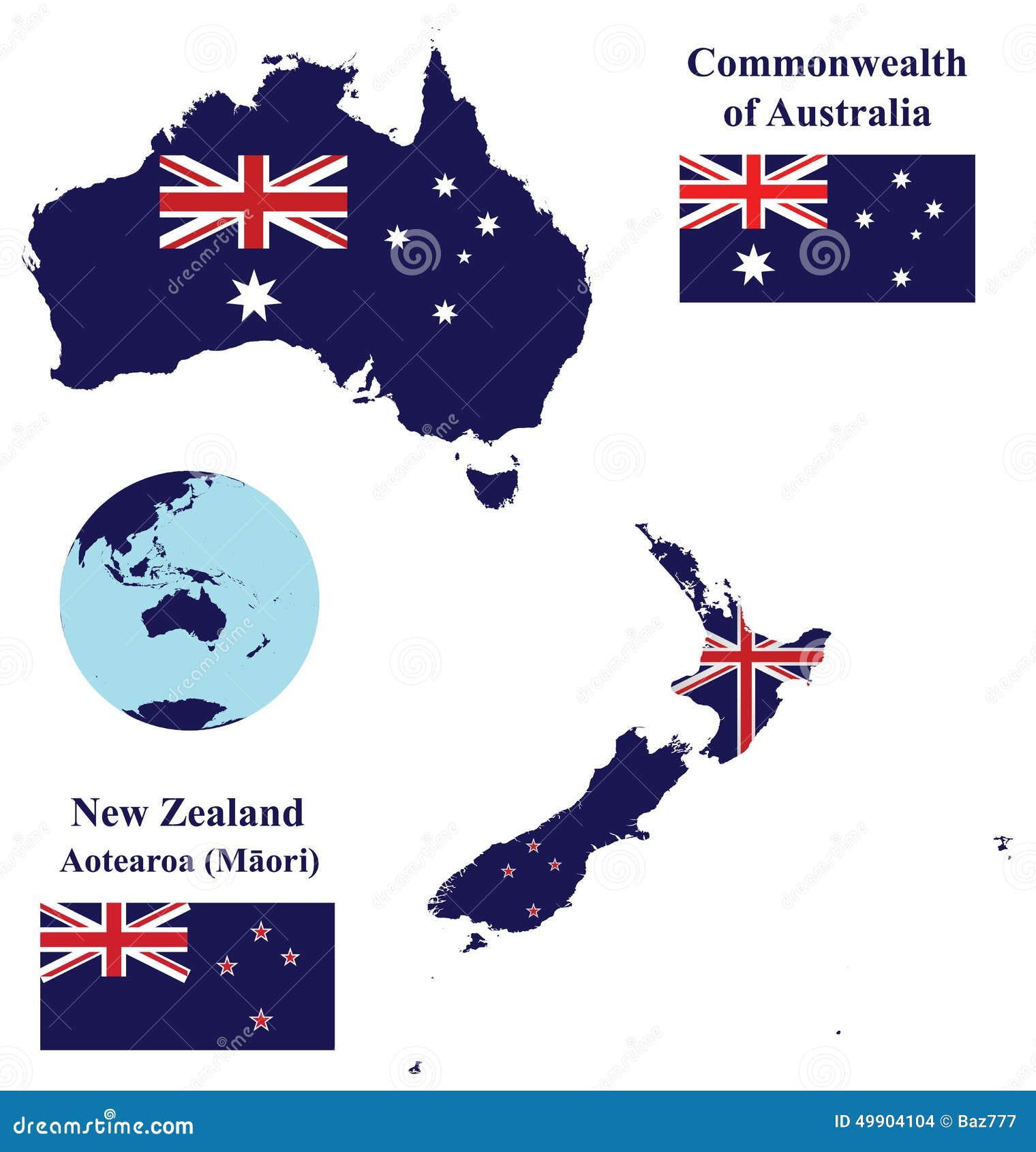 Australia And New Zealand Map Flag Stock Vector Illustration Of