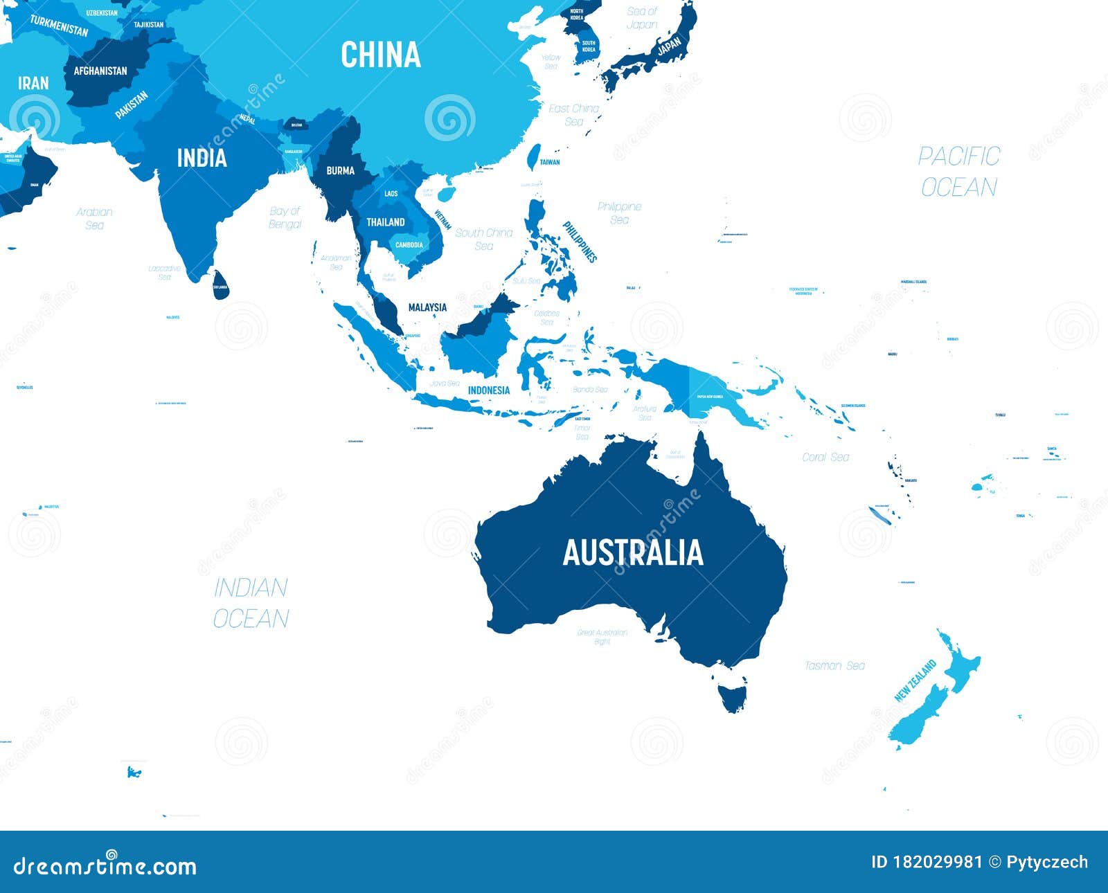 australia and southeast asia map - green hue colored on dark background. high detailed political map of australian and