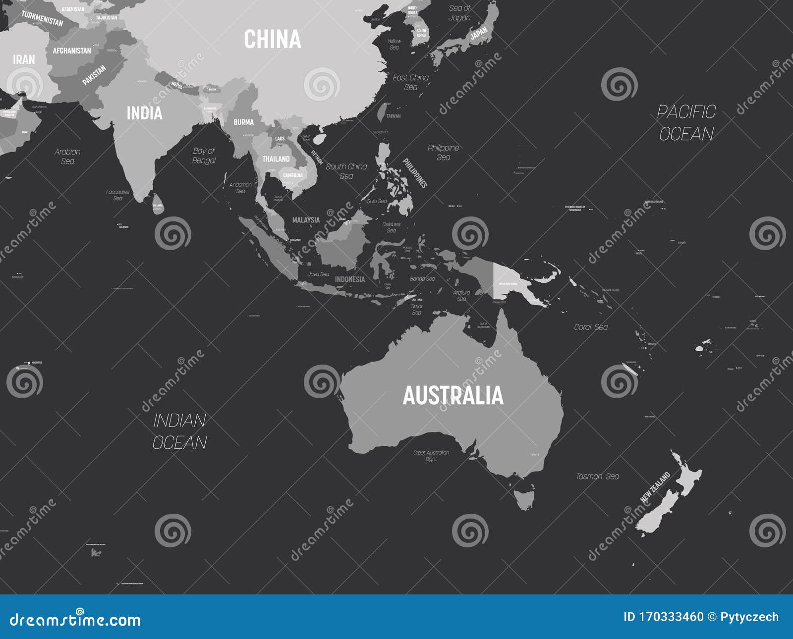 Australia and Southeast Asia Map - Grey Colored on Dark Background. High  Detailed Political Map of Australian and Stock Vector - Illustration of  international, city: 170333460