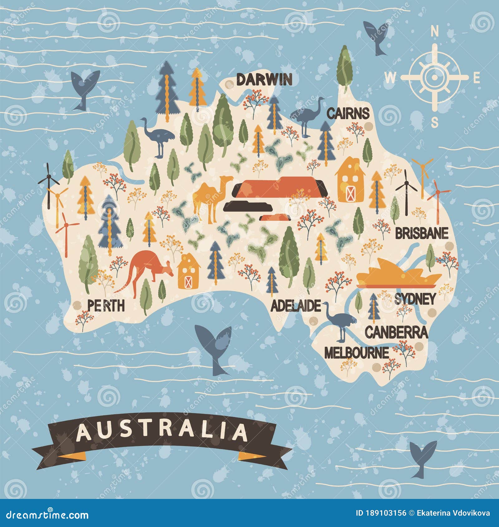 Australia Travel Map With The Cities Of Canberra, Melbourne, Etc