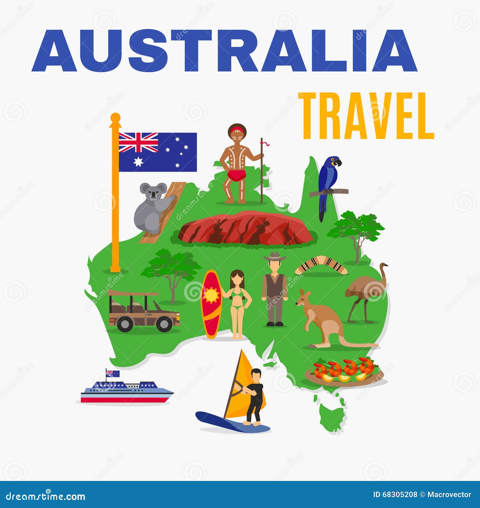 Australia Travel Map Poster Stock Vector - Illustration of ...