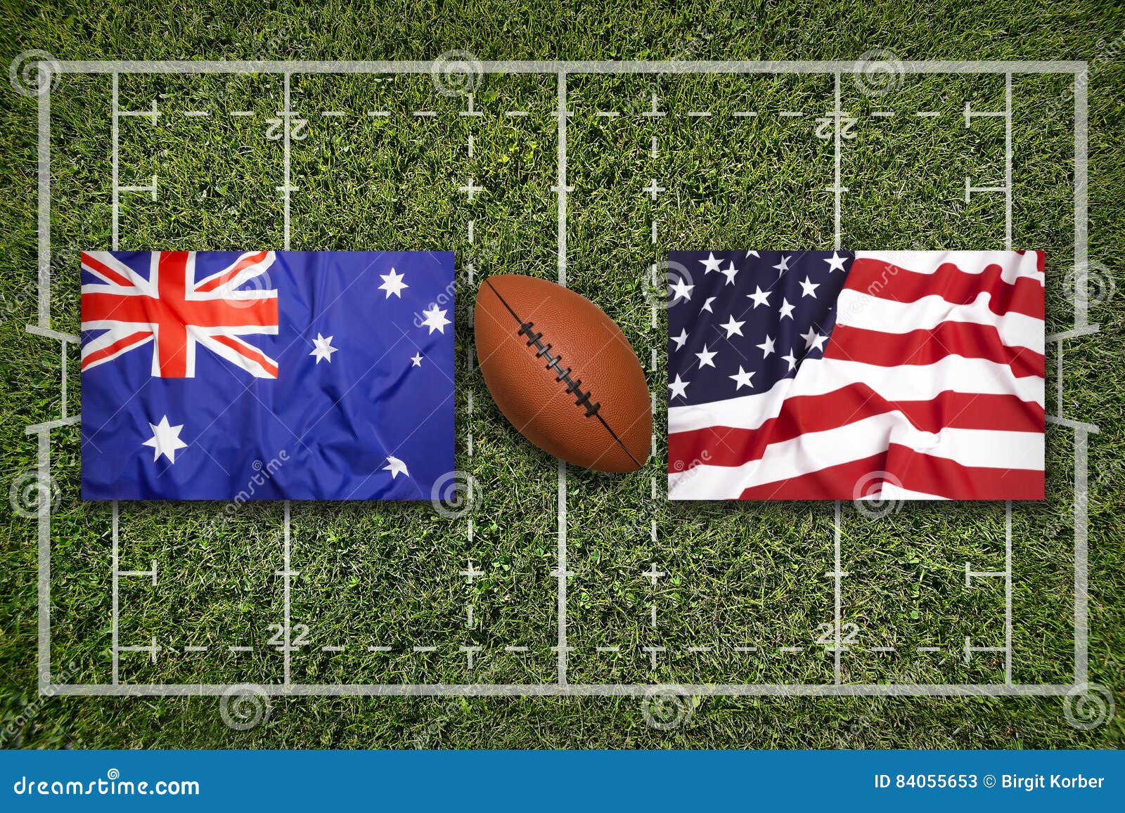 Australia Vs. USA Flags on Rugby Field Stock Image Image of lawn