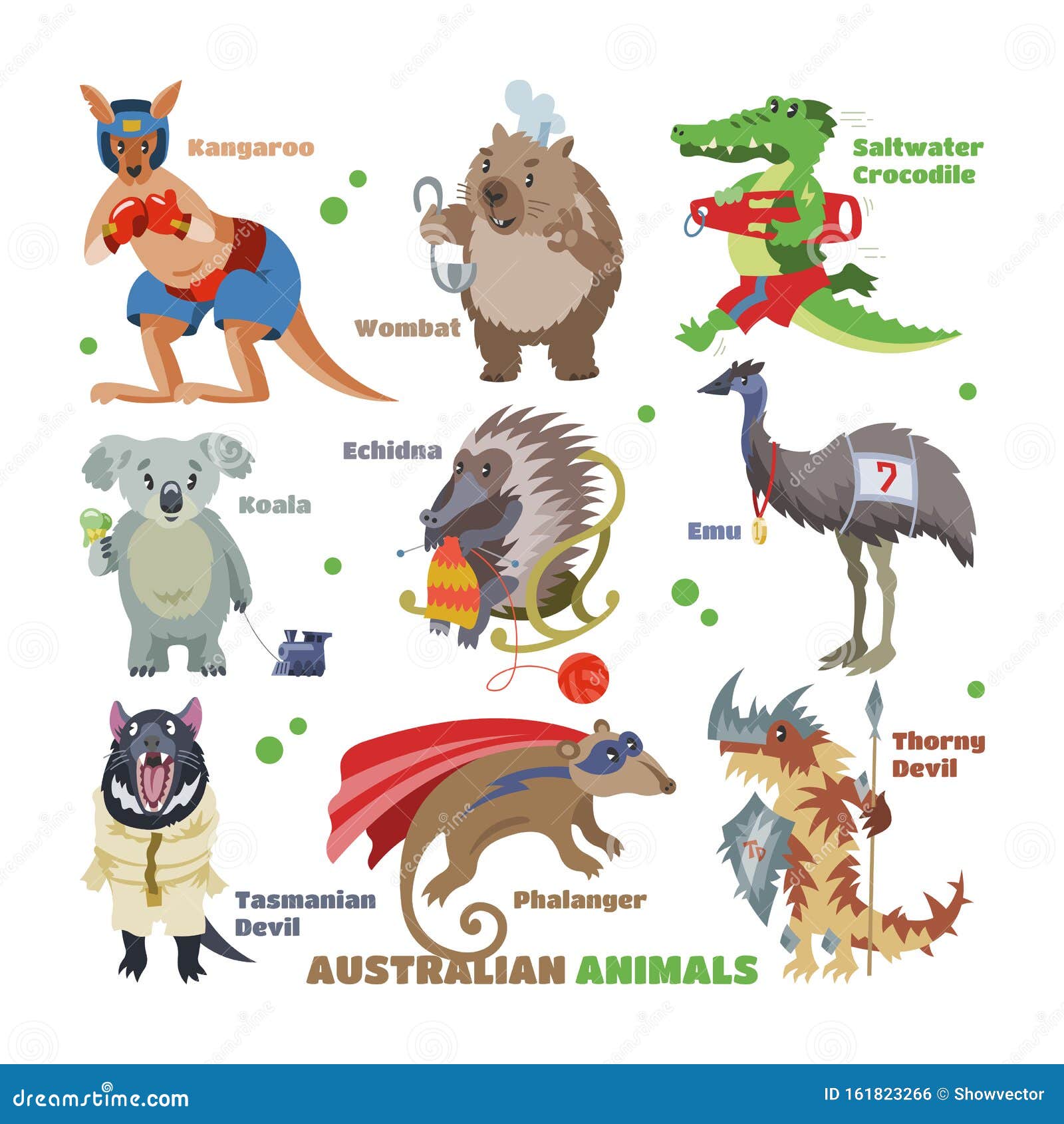 Australian Animals Vector Cartoon Animalistic Character In Wildlife Australia Kangaroo Sportsman Koala Crocodile In Stock Vector Illustration Of Nature Crocodile 161823266