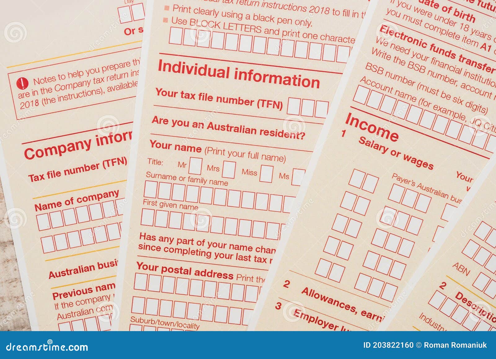 Australian Annual Tax Return Forms. Tax Concept Stock Photo Image of