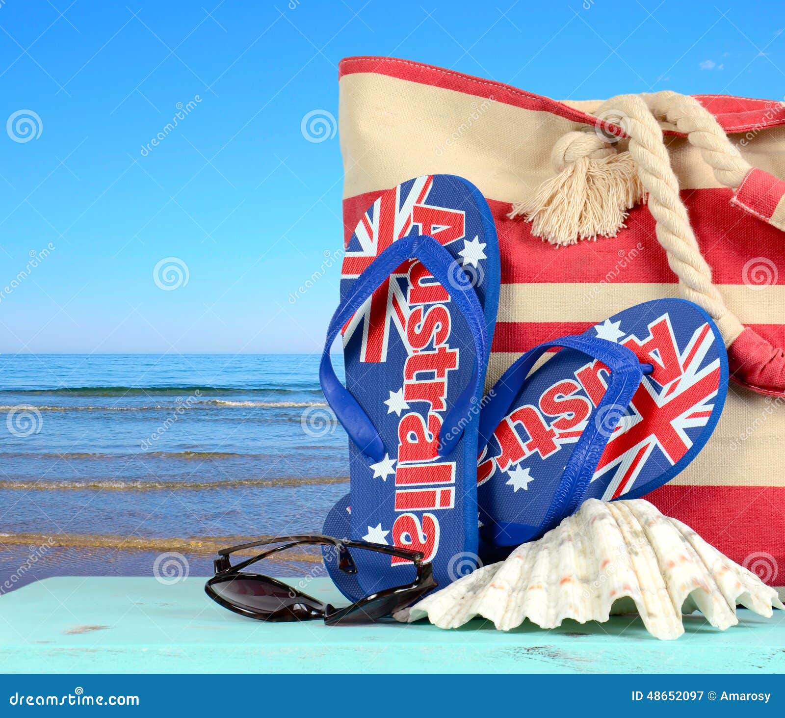 australian beach scene with aussie sandals