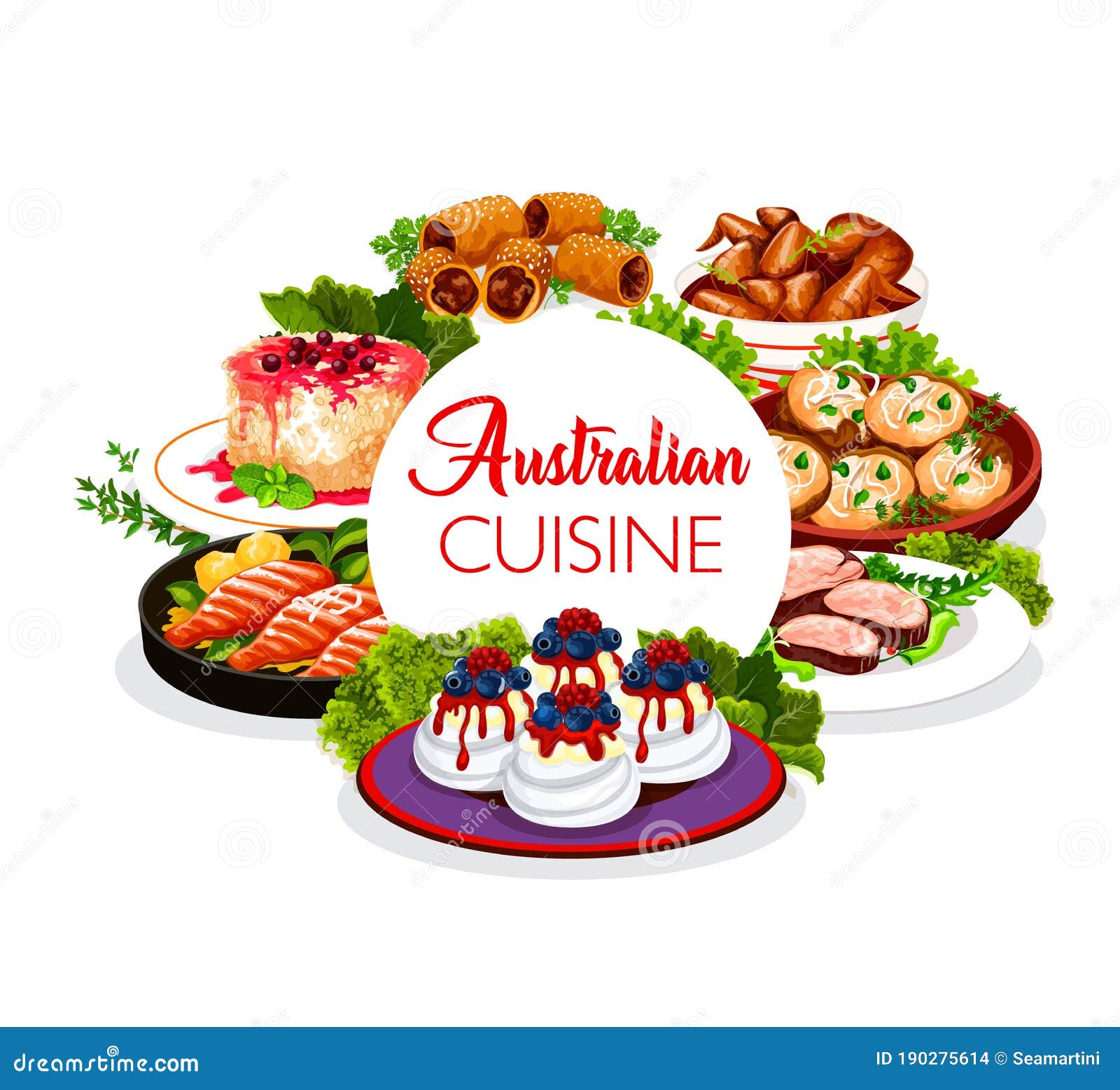 Australian Cuisine Food Dishes, Traditional Meals Stock Illustration of cuisine, 190275614
