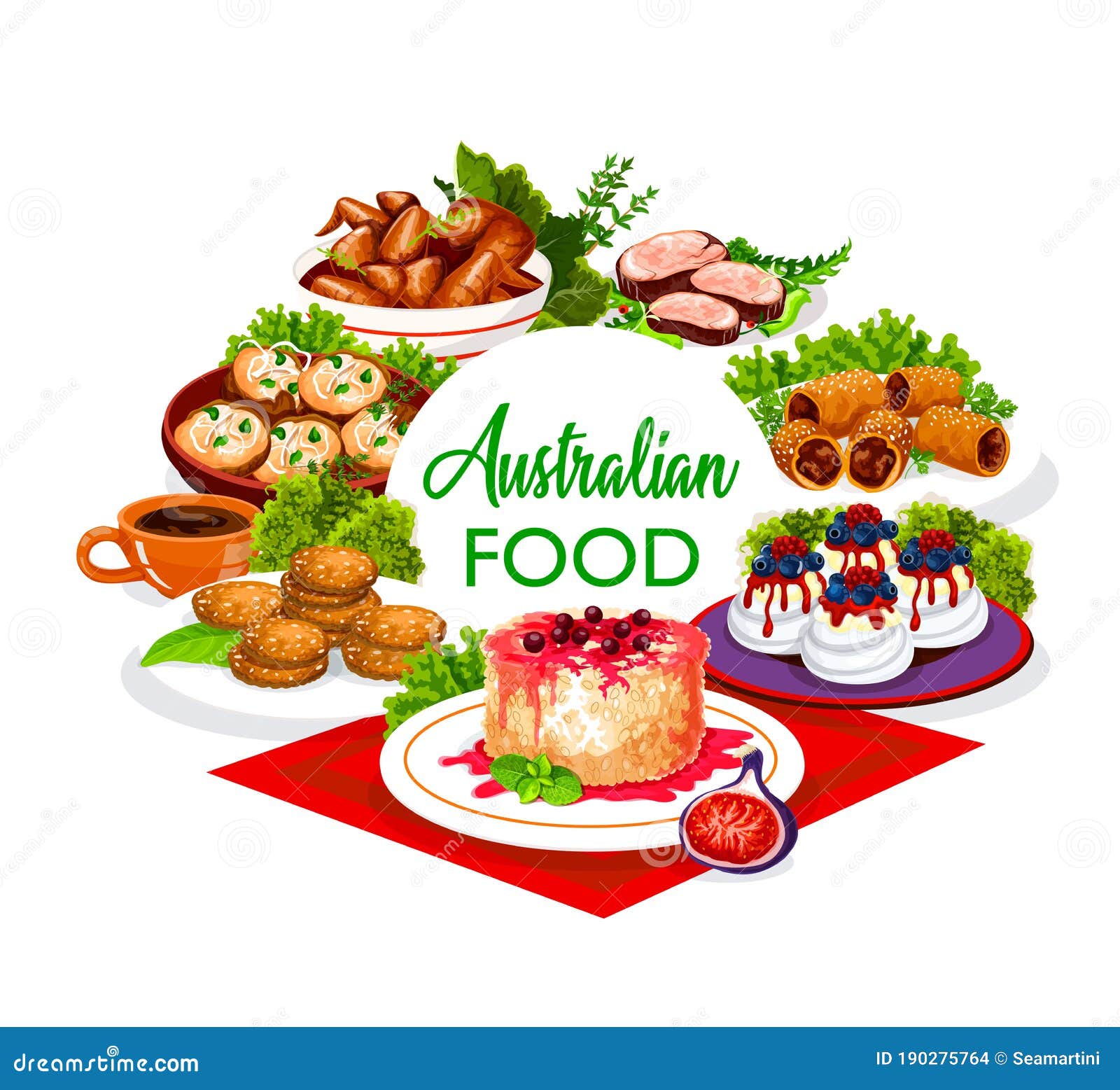 Australian Cuisine Food, Lunch, Dinner Meals Stock Vector - Illustration of lunch, australia: 190275764