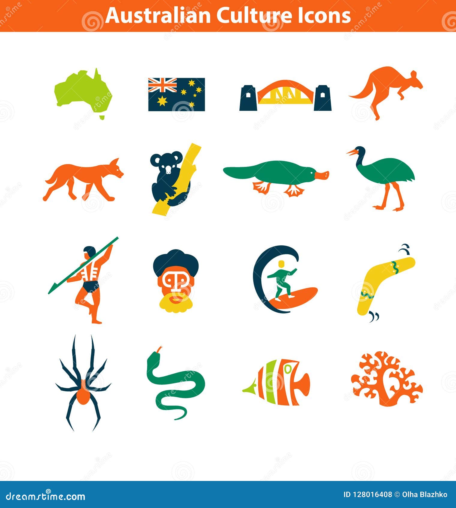 Formuler skildring Mursten Australian Culture Icon Set. National Signs and Landmarks Stock Vector -  Illustration of aboriginal, icon: 128016408