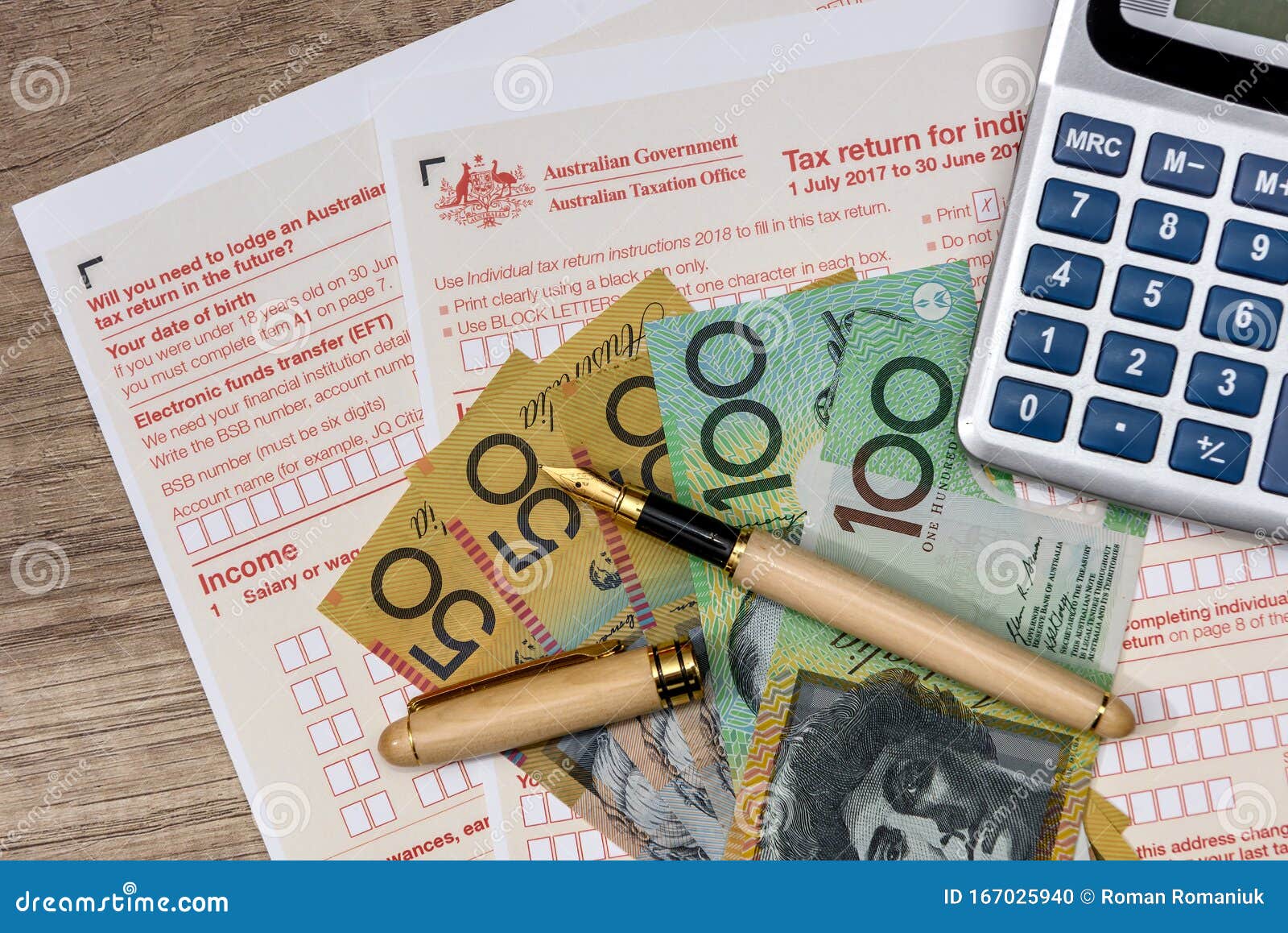 australian-dollars-with-calculator-and-tax-form-editorial-image-image