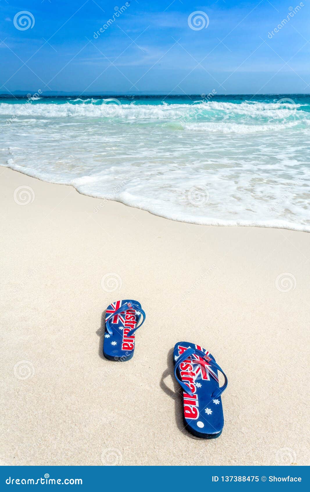 Australian Flag on Thongs on the Beach Stock Image - Image of water ...