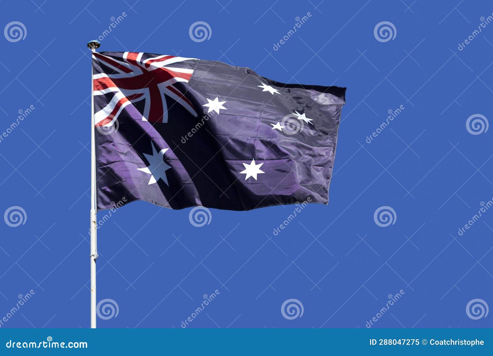 Australian Flag Waving Atop of Its Pole Stock Image Image of atop