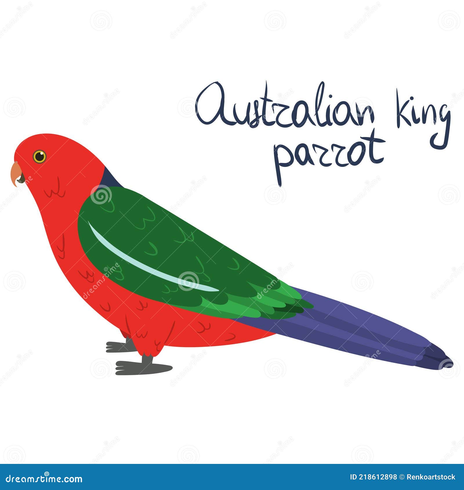 Australian Parrot in Cartoon Style on White Background. Alisterus Scapularis Stock Vector Illustration of icon, isolated: 218612898