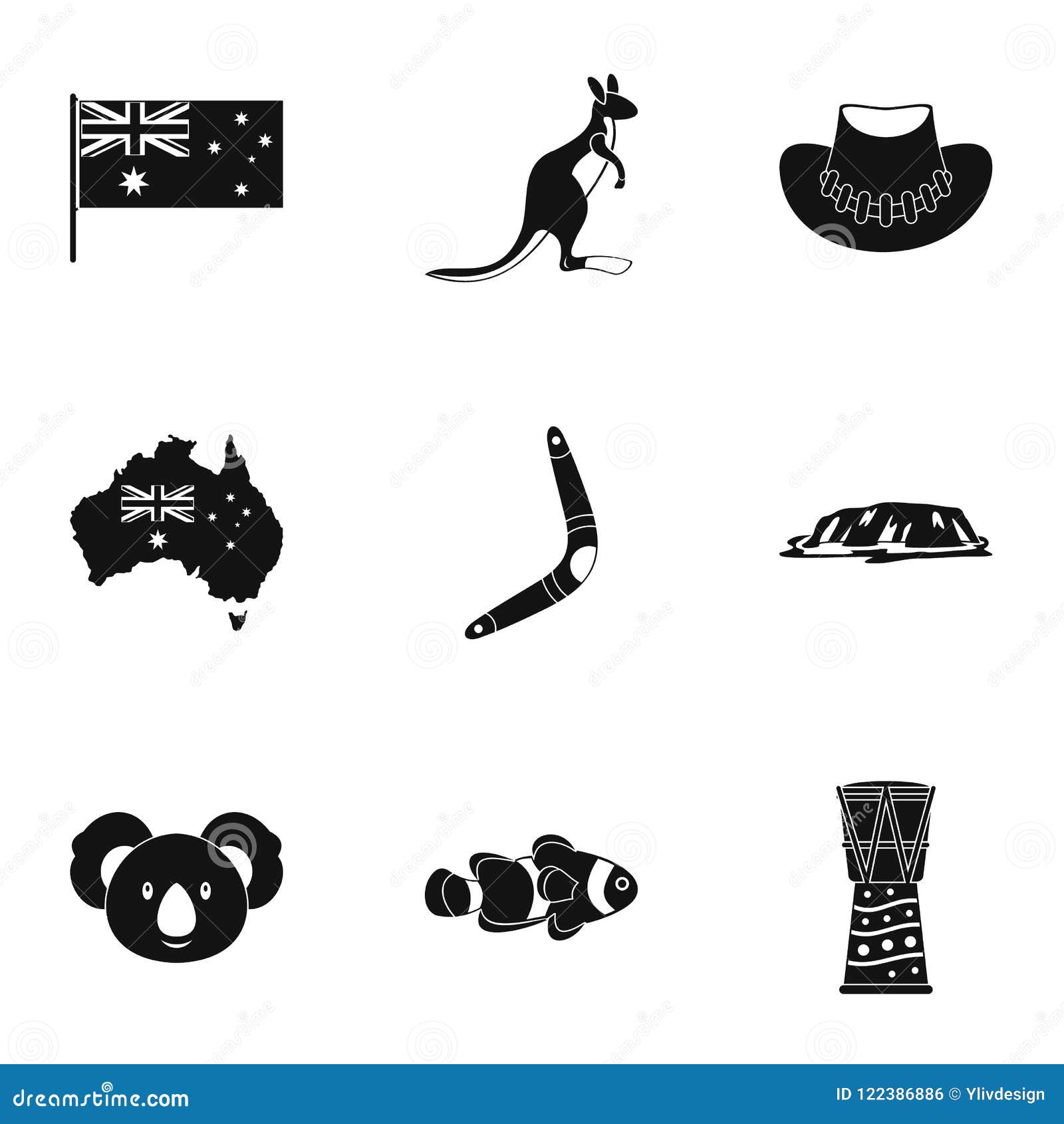 Australian Symbols Icon Set, Simple Style Stock Vector - of clown, culture: 122386886