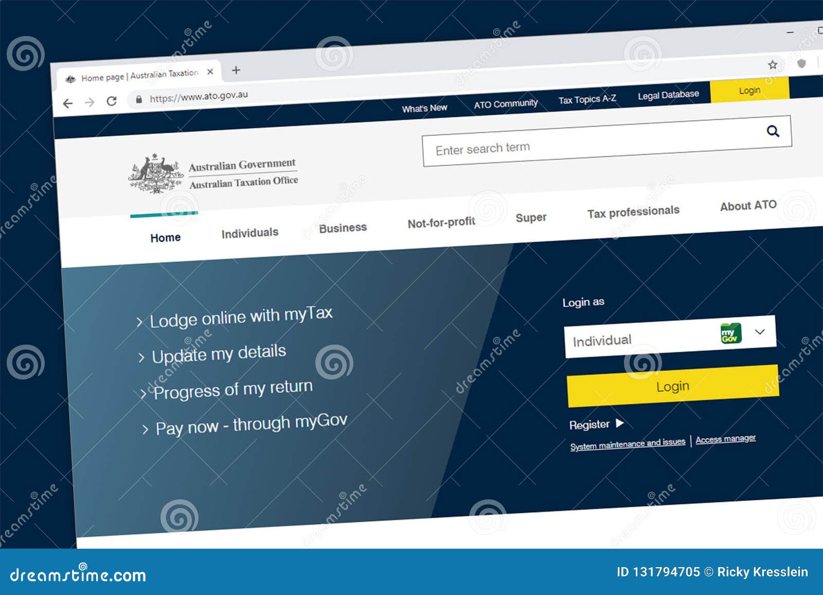 Australian Taxation Office ATO Government Collection Website Homepage Image - Illustration of page, communication: 131794705