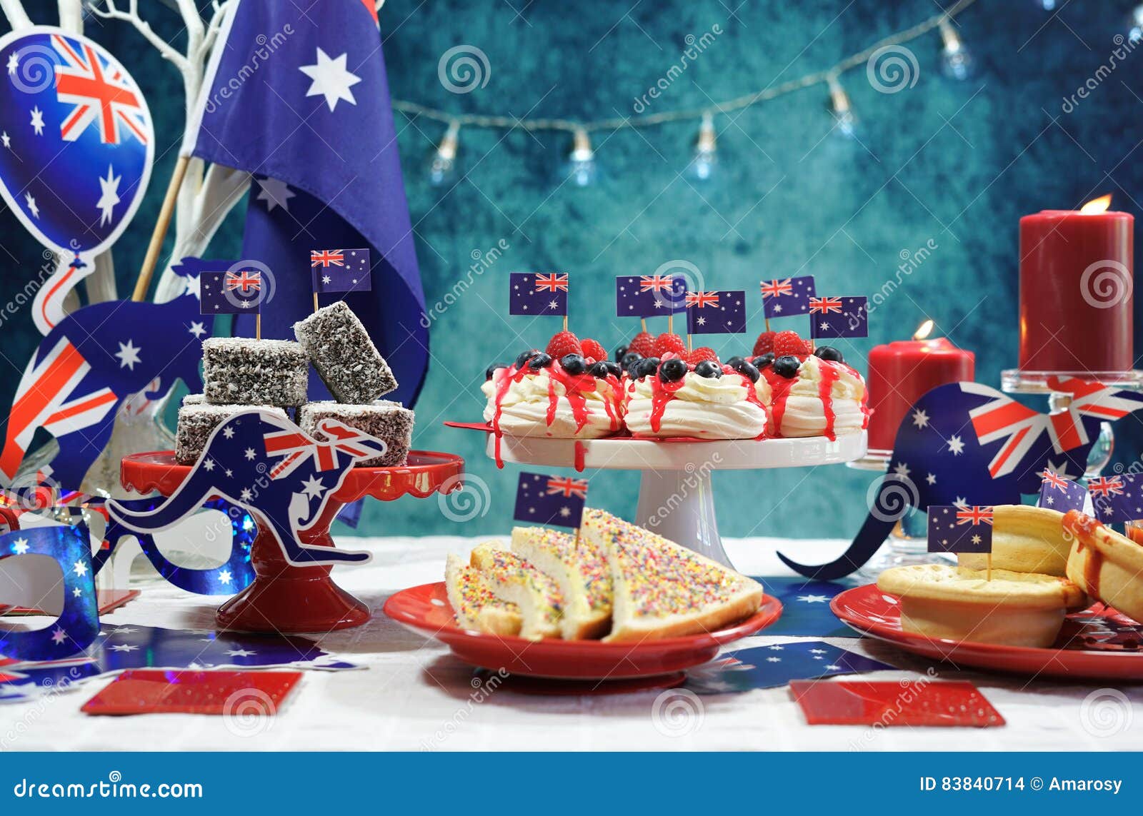  Australian  Theme Party  Table With Flags And Iconic Food 