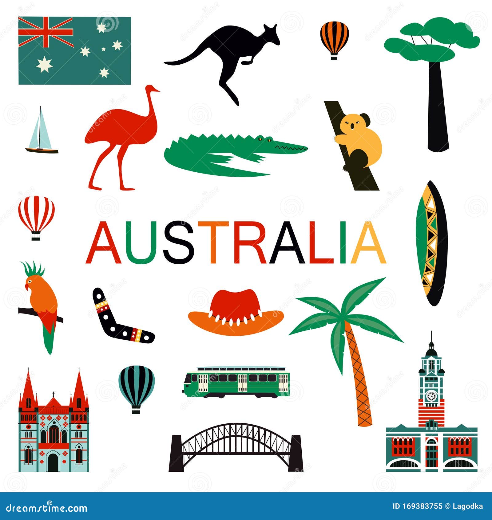 Australische Symbolen En Pictogrammen Vector Illustratie - Illustration ...