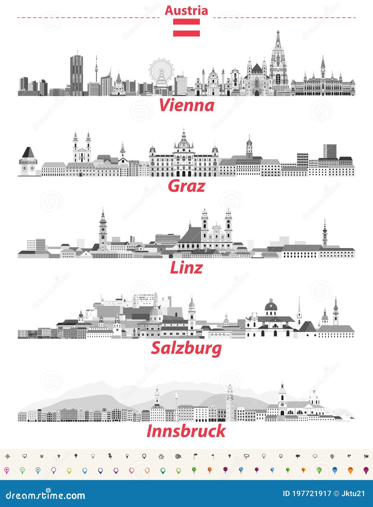 austria cities panoramic cityscapes  s in black and white color palette