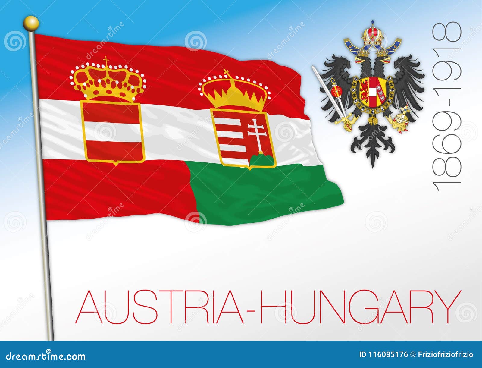 Austria and Hungary Historical Flag and Crest Stock Vector