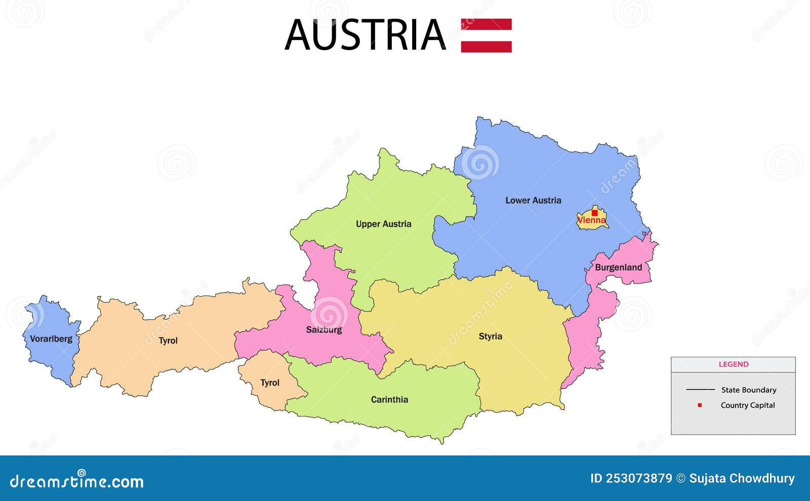 Austria Map. Austria Map with Color Background and All States Name Stock Vector Illustration
