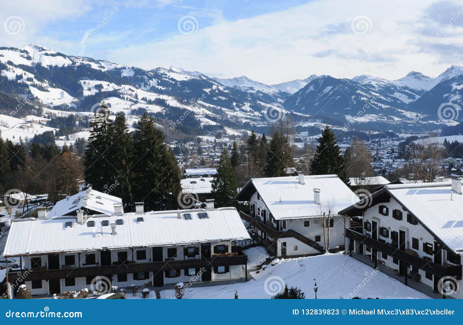 austria: the view to the snow mountains from schlosshotel lebenberg in kitzbÃÂ¼hel