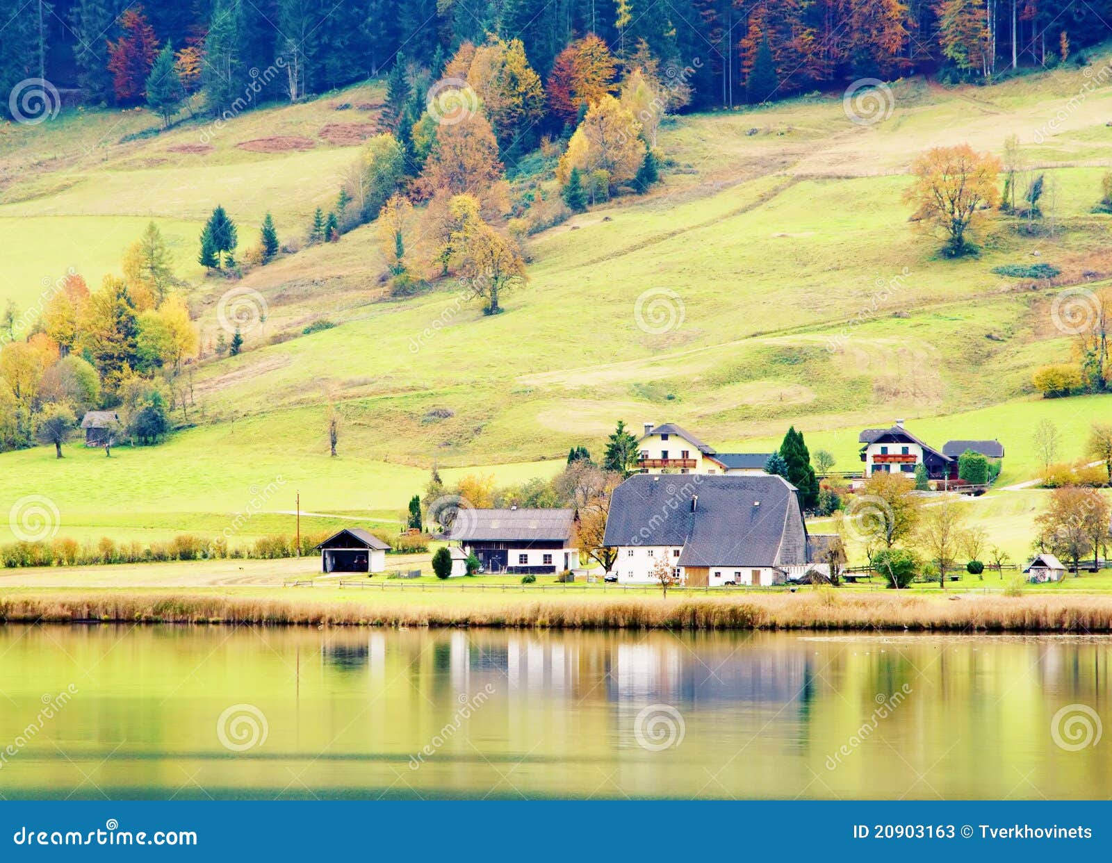 Austrian Cottages on Lake Bank Stock Image Image of landscape, realty