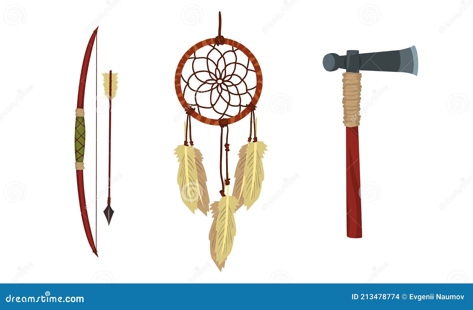Auténticos Artículos Herramientas De Los Indios Nativos Conjunto Ilustración del Vector - Ilustración arqueamiento, colorido: 213478774