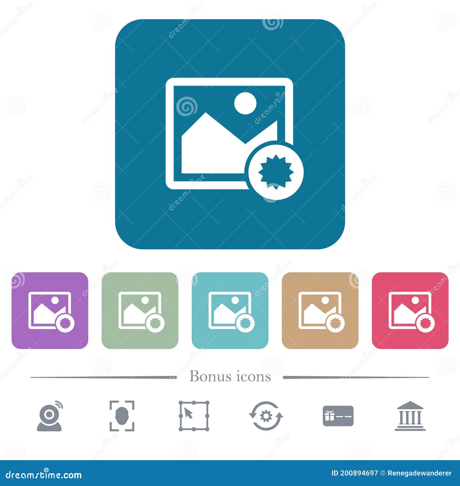 authentic image flat icons on color rounded square backgrounds