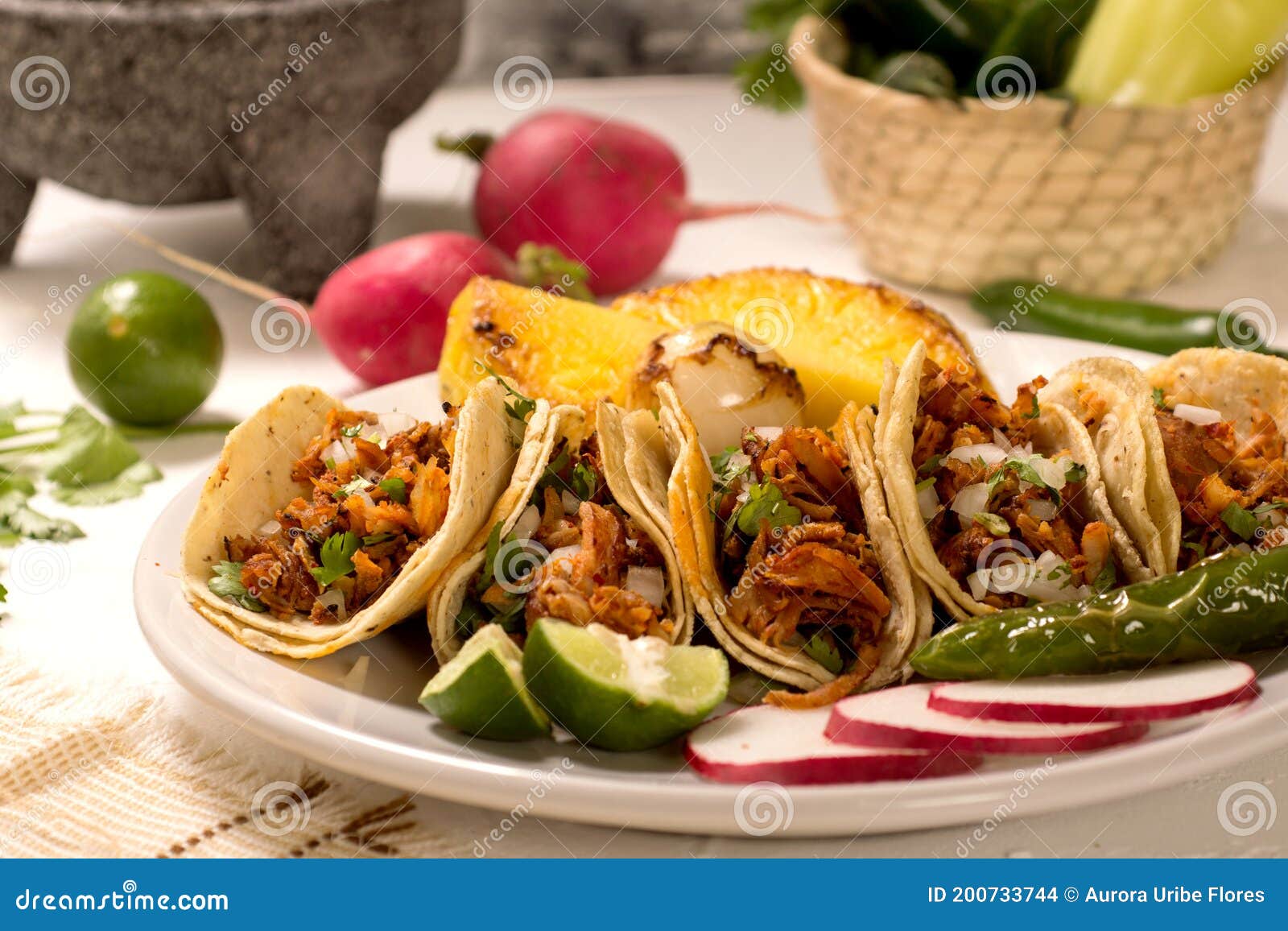 authentic mexican tacos al pastor with chili