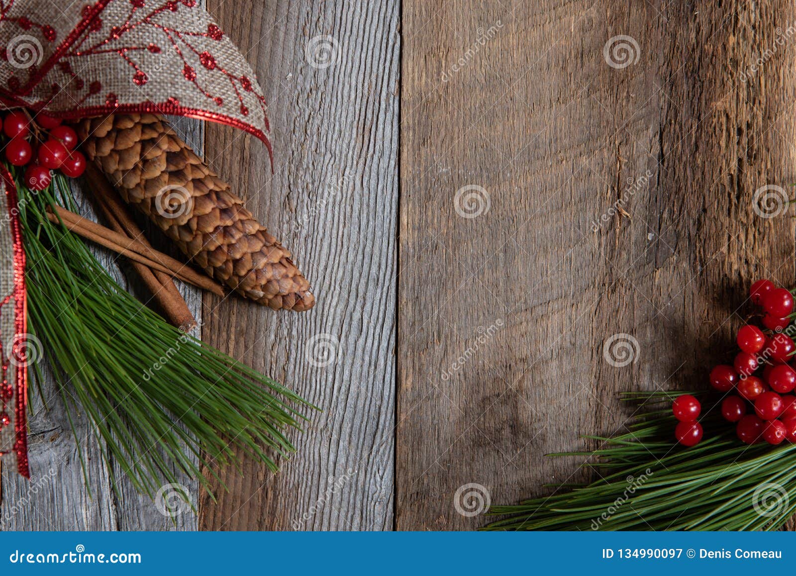 Authentic and Rustic Christmas Holiday Decorations on Weathered Wood ...