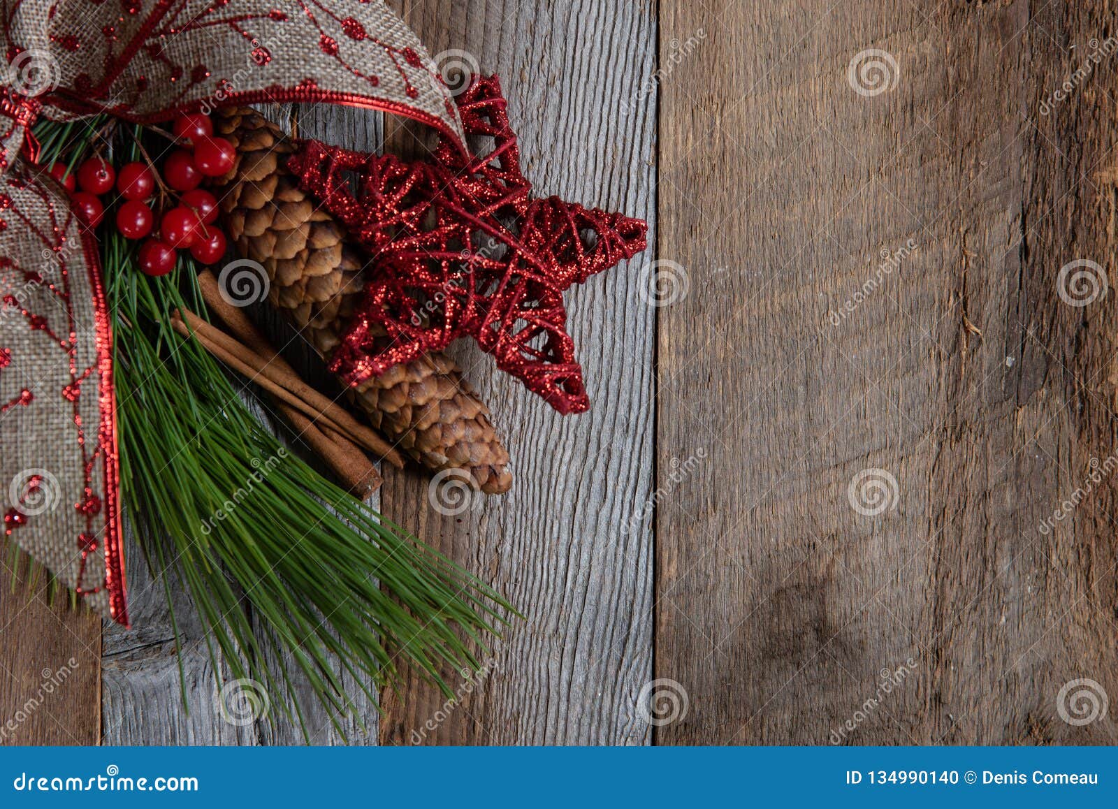 Authentic and Rustic Christmas Holiday Decorations on Weathered Wood ...