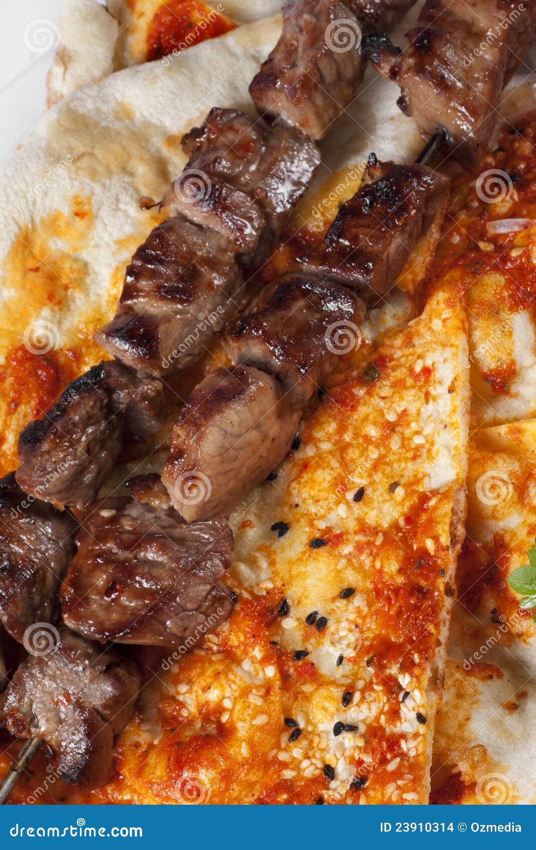 Authentic Turkish Shish Kebab with Pita Bread Stock Photo Image of