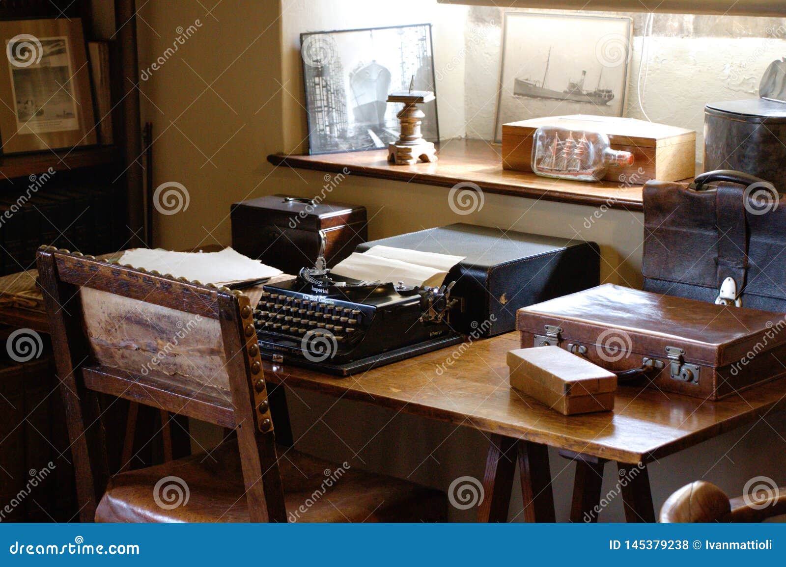Antique Typewriter On A Desk Old Fashioned Office Stock Photo