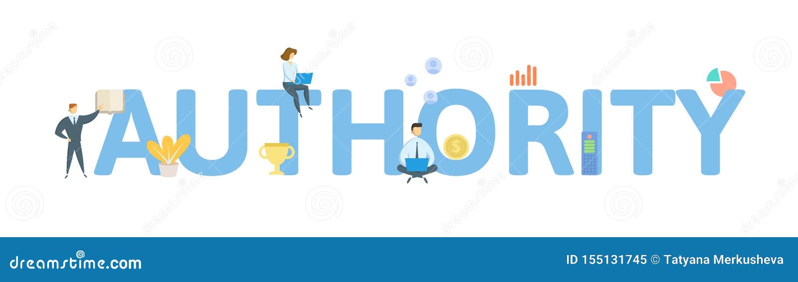 AUTHORITY. Concept with People, Letters and Icons. Flat Vector