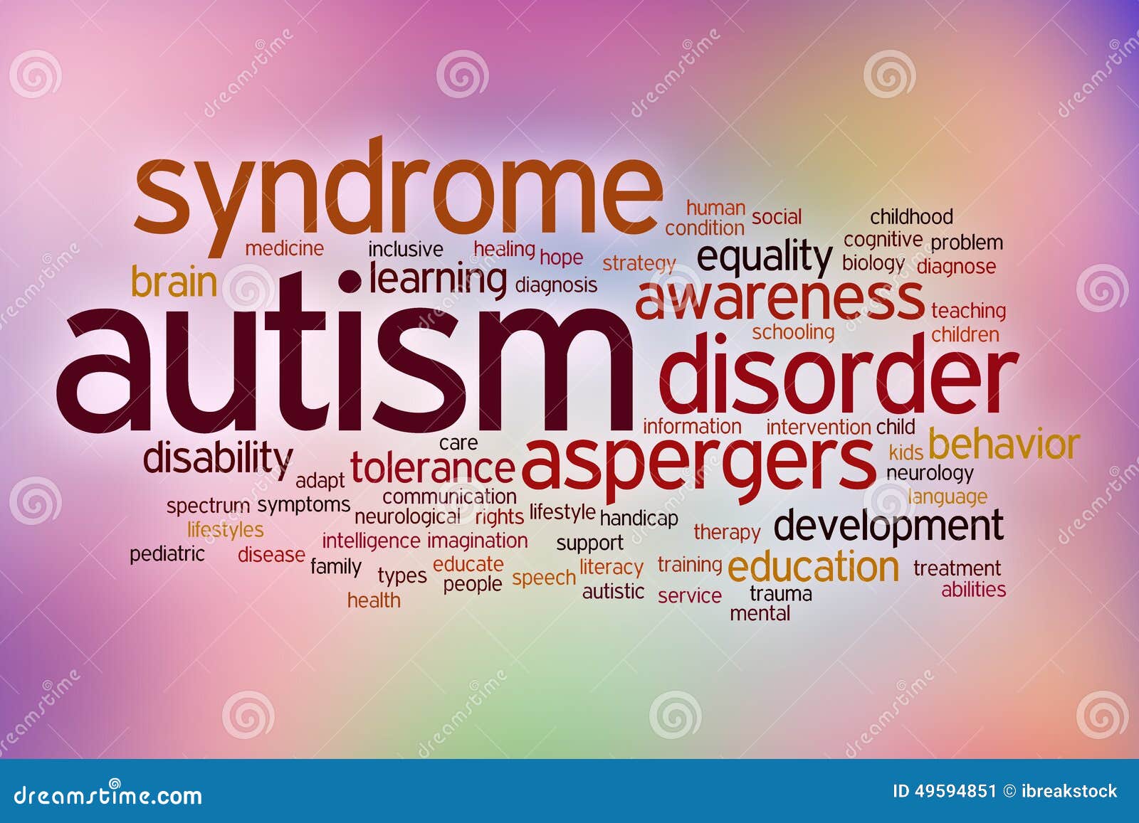 Autism Disability Concept Word Cloud on a Blur Stock Illustration