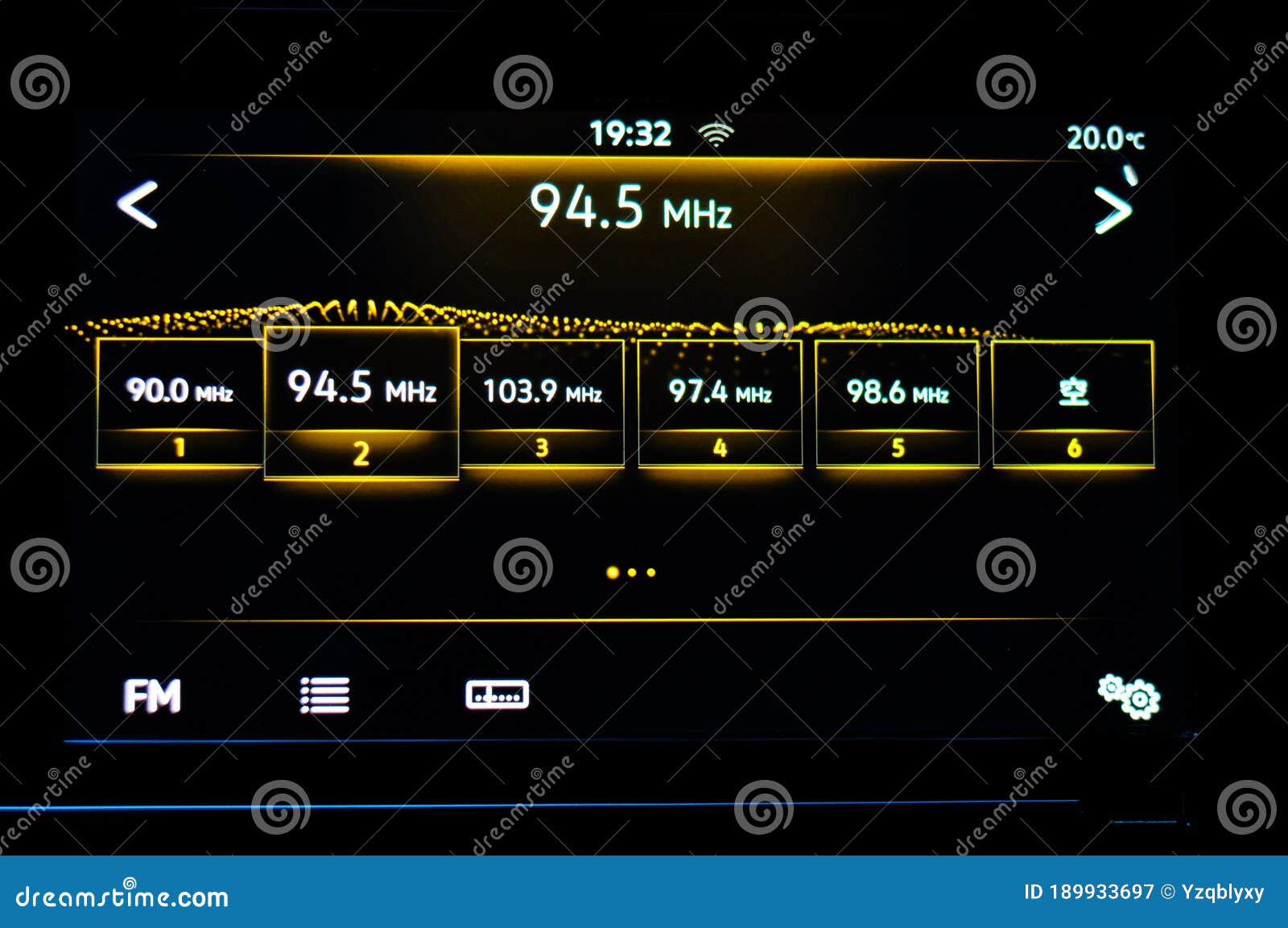 Auto Car Radio Board Background with Lights at Night Stock Image